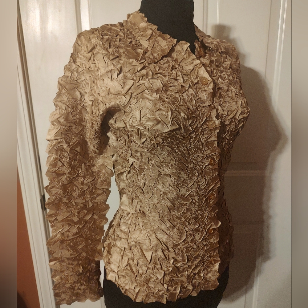 🔸⚜️🔸Stunning Vintage Gold Textured Evening Blouse - S - Picture 2 of 16